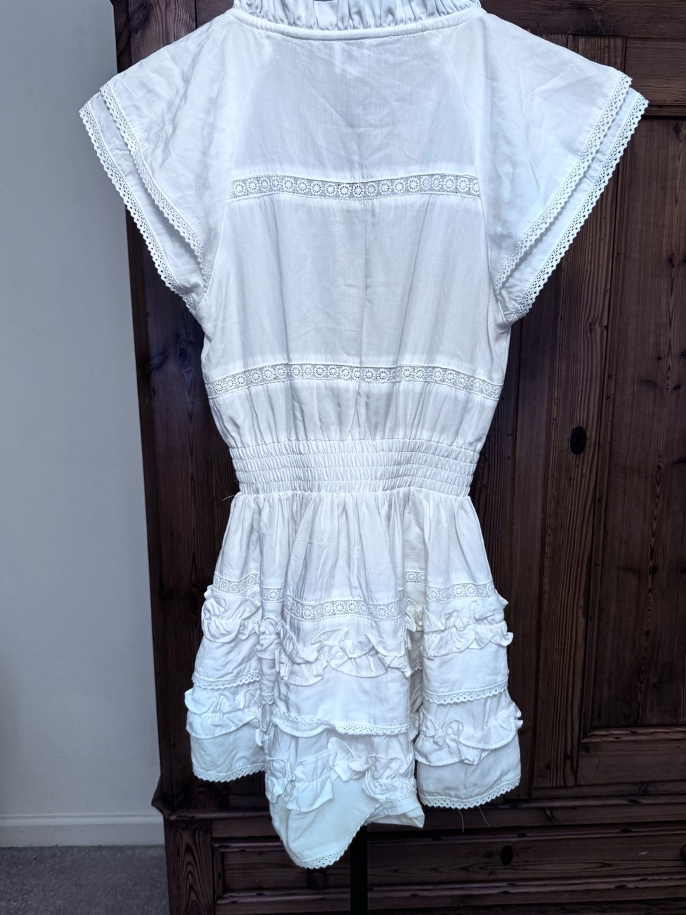 Cake for Dinner Boho White Ruffle Mini Dress with Lace Trim size XXS